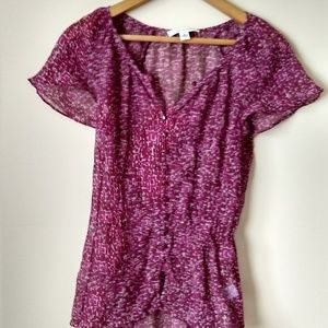 Banana Republic Red Patterned Medium Sheer Blouse